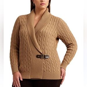 LAUREN RALPH LAUREN Shawl Collar Buckled Sweater, 3X